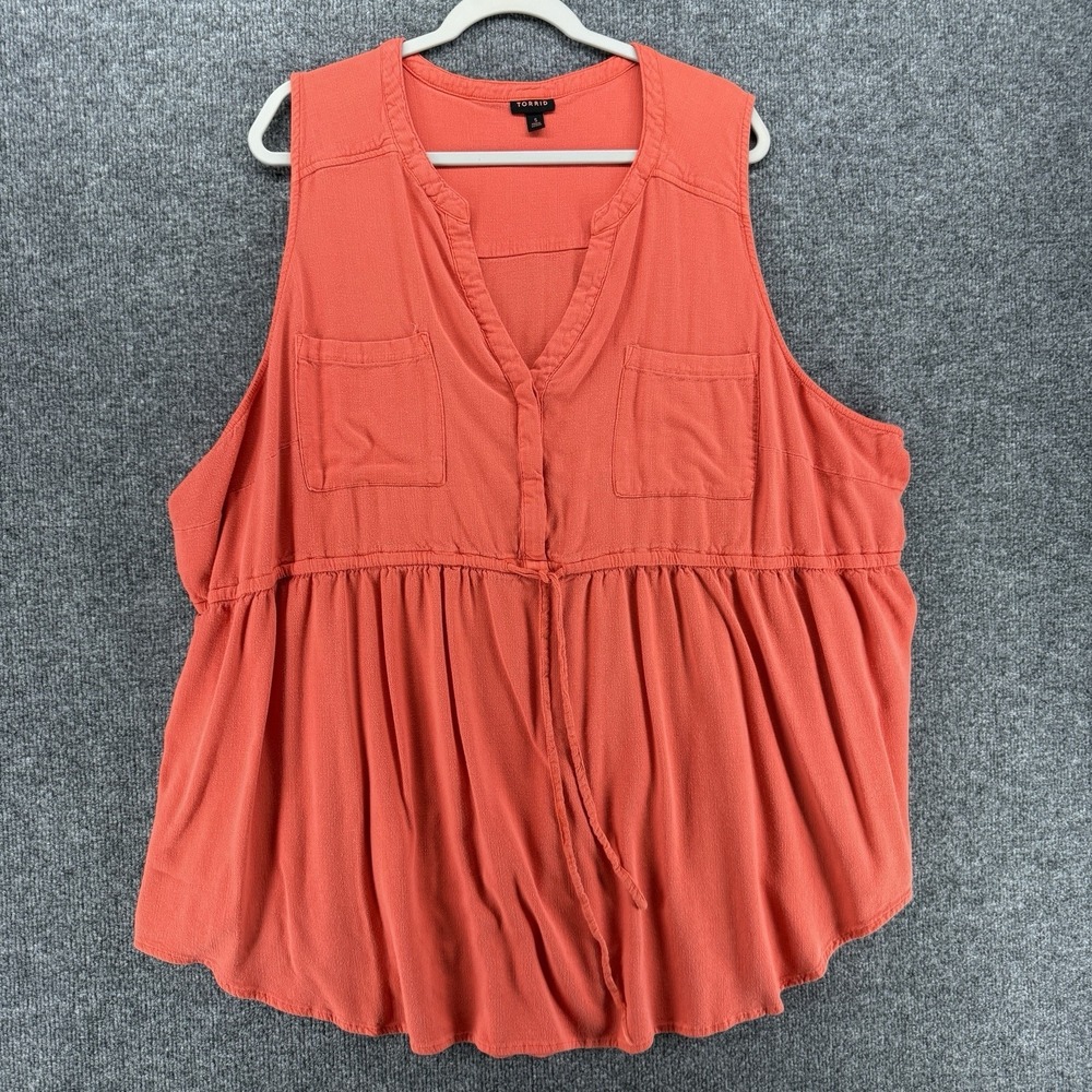 Torrid Top Womens 5X Orange Tiered‎ Sleeveless Peasant Boho Cottagecore Casual